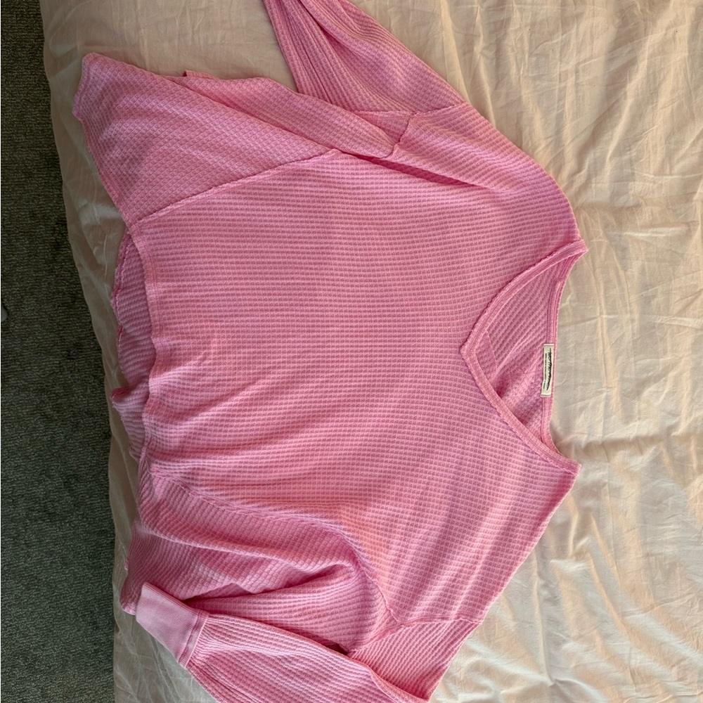We The Free Pink Ribbed V-Neck Sweater